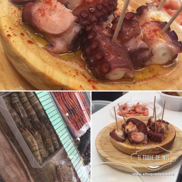 Degustación en Casal Nova, gracias por tan rico pulpo, camarones, croquetas de mariscos, todo ello acompañado de un vino godello.