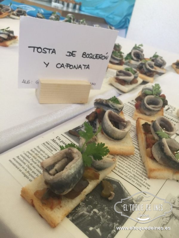 Tosta de boquerón y caponata.