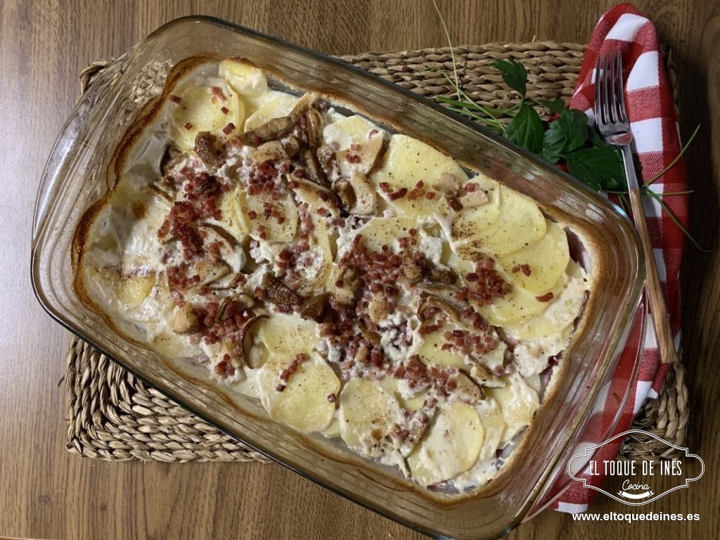 Gratinado de setas, patata y jamón