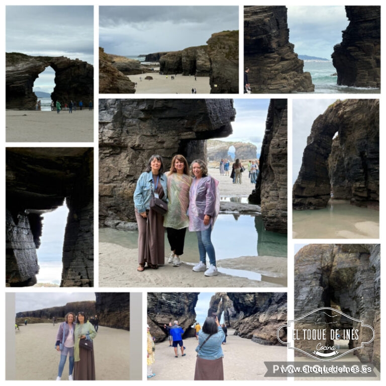A las 10.30 nos recogió un autobús de la empresa Ceocar, que fue la encargada de llevarnos de un destino a otro durante el fin de semana, directamente a la playa de las Catedrales (playa de Aguas Santas es su nombre real) donde nos estaba esperando Naomi, para ser nuestra guía turística (gracias al ayuntamiento de Ribadeo) durante el recorrido por esta famosa playa que es  conocida por este nombre debido a la apariencia de sus acantilados. Está declarada monumento natural por la Consellería de Medio Ambiente de la Xunta de Galicia.