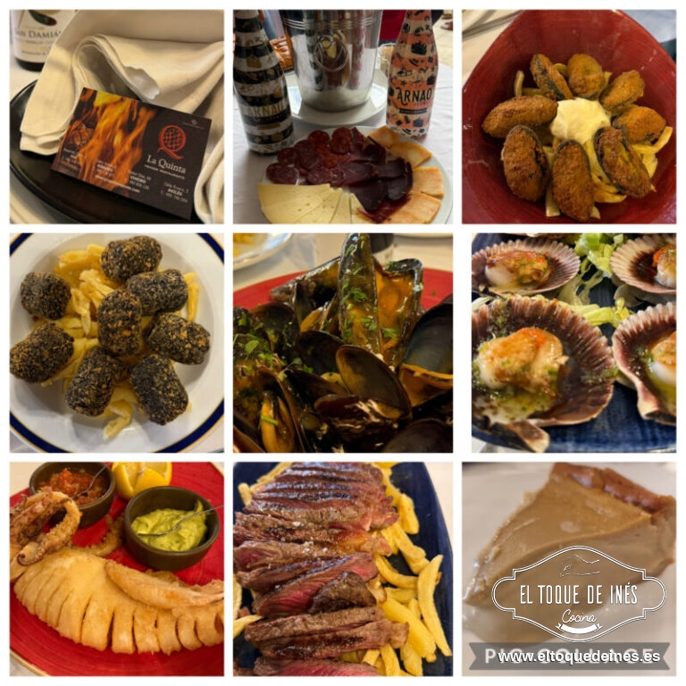 Nos deleitaron con tabla de embutidos, empanada de panceta y chorizo, empanada de bonito, calamares de la ría, zamburiñas a la plancha, croquetas caseras , tigres rellenos con concha crujiente, mejillones en salsa picantona,entrecot de vaca y de postre una deliciosa y suave tarta de queso y pistacho.